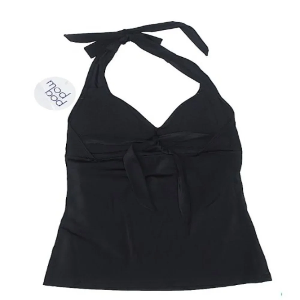 NWT MOD BOD Cassy black halter swim tankini top New
